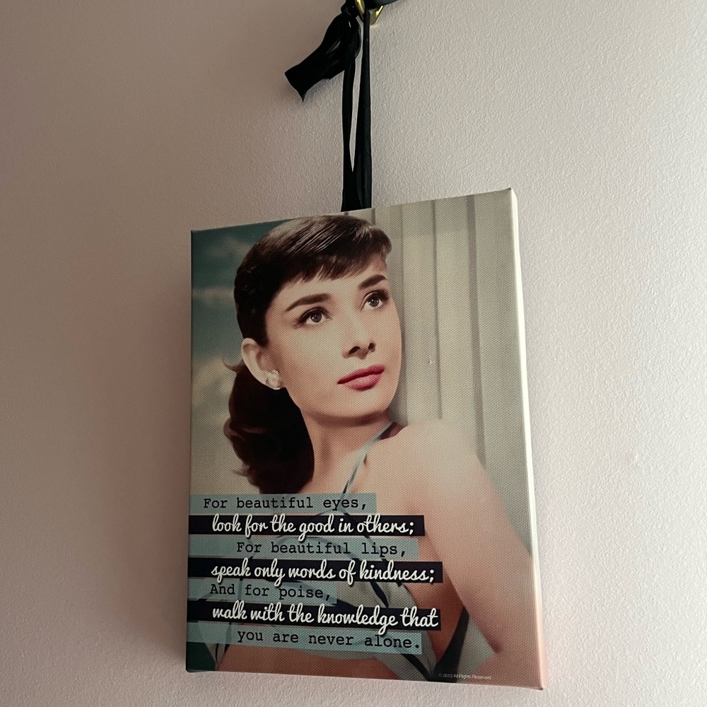 Audrey Hepburn quote wall art with ribbon
